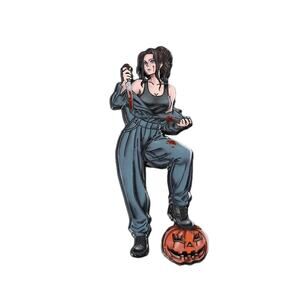 Pumpkin Carving Girl Halloween Horror BIG Enamel Pin-ONLY ONE